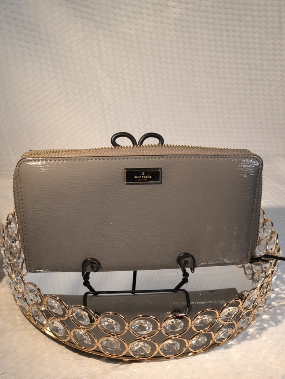 kate spade Bixby Place Gray Patent Leather Zip-Around Wallet